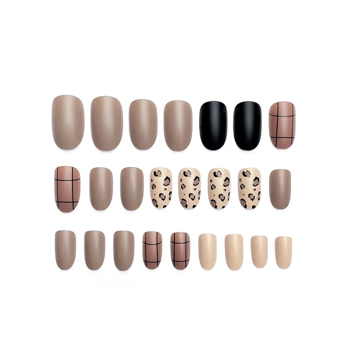 Leopard Print Matte Fake Nails Medium Length Oval Short Brown Press on Nails Full Cover False Fingernail Tips Full Cover Sticker