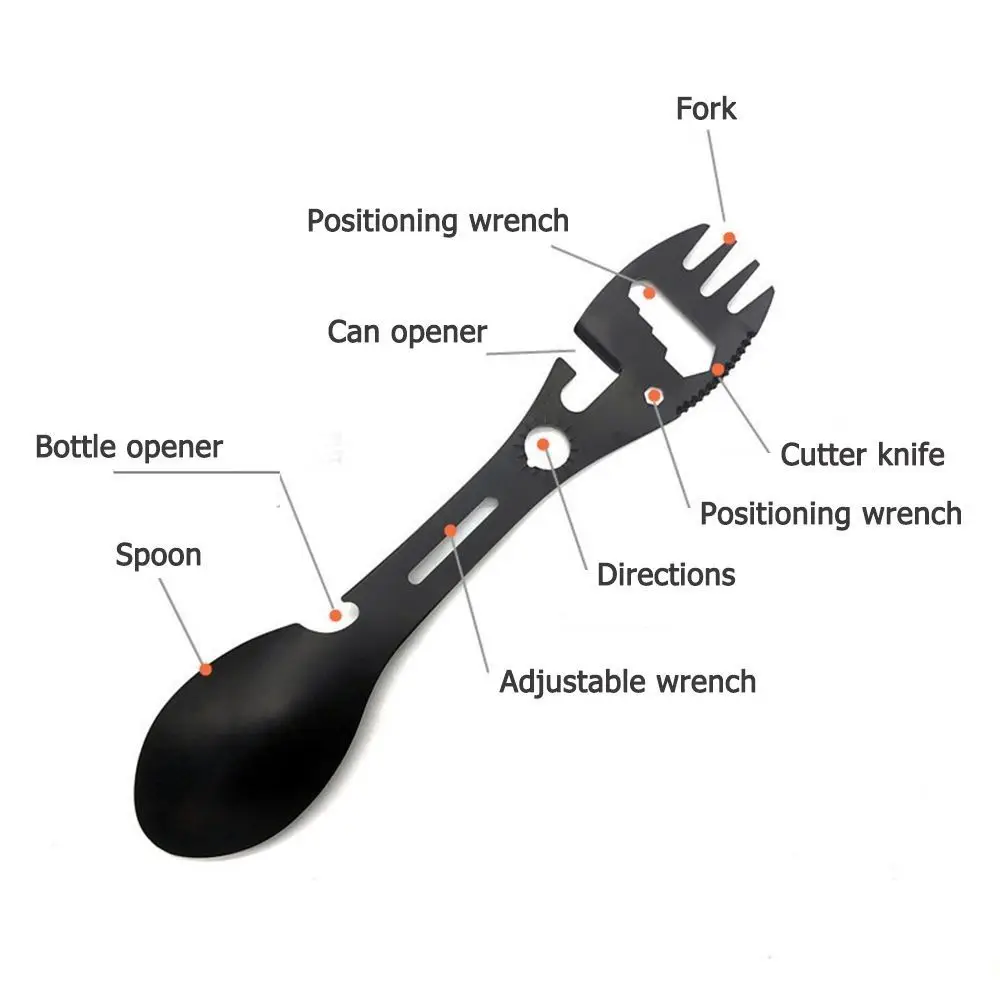 10 in 1 Outdoor Spork Fork Spoon Stainless Steel Wrench Camping Survival Tool Whistle Multi-function Multifunctional Spork camping multi tool