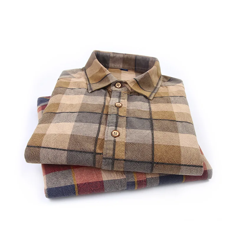 Boweylun Vintage Cotton Plaid Casual Shirt Skin-friendly Shu Fashion Lapel Long Sleeve Shirt