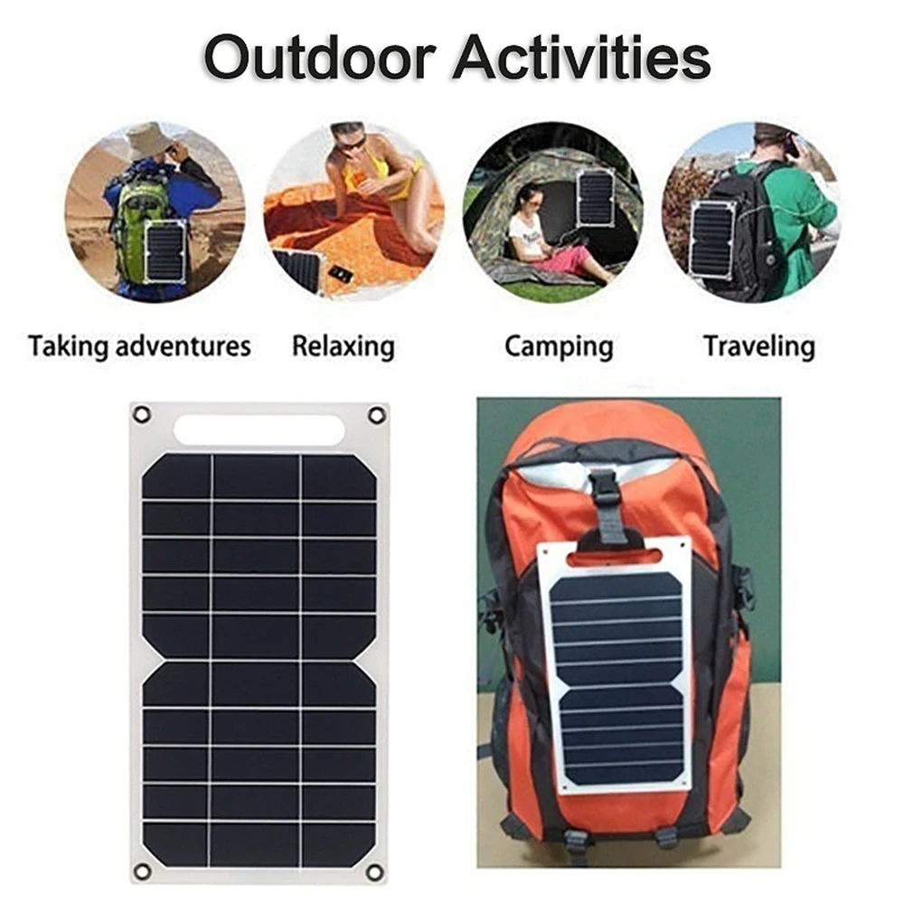 10W Solar Panel with USB Outdoor Waterproof Hiking Camping Portable Battery Mobile Phone Charging Panel 5V Solar Charger