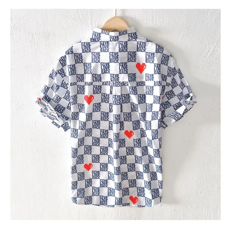 Elegant Fashion Harajuku Slim Fit Male Clothes Loose Casual Sport All Match Shirt Printed Patchwork Button Short Sleeve Blusa