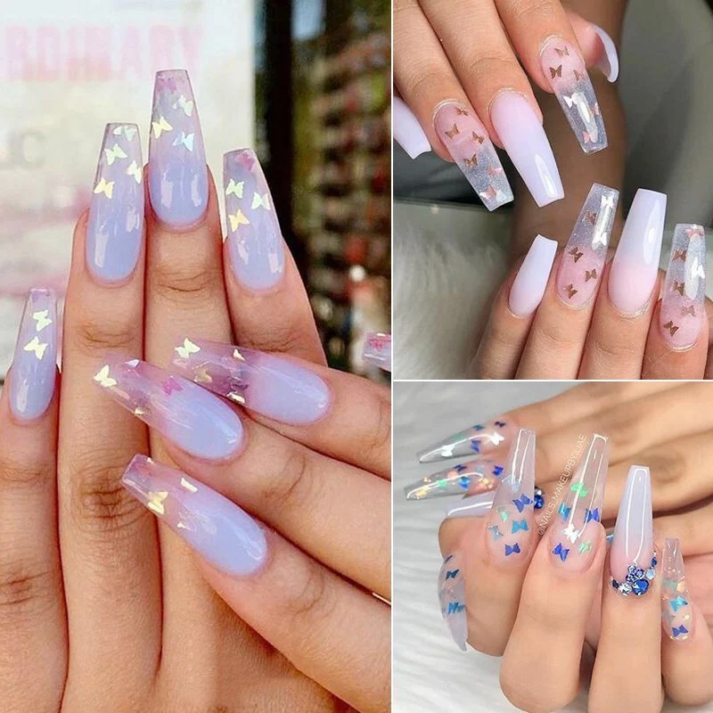 Holographic Butterfly  Heart Multi Shape  Laser Symphony Butterfly Sequins 3D Colorful Sequins Manicure  Nail Art Decoration