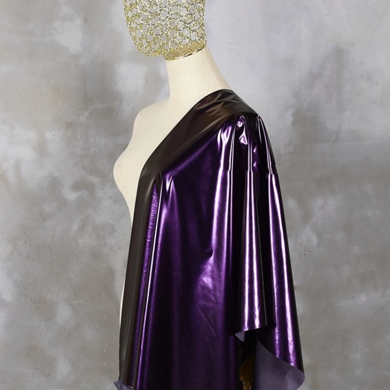Glossy Glossy Dark Purple Pu Leather Down Jacket Waterproof Fabric Cloth Per Meter Apparel Sewing Diy Material
