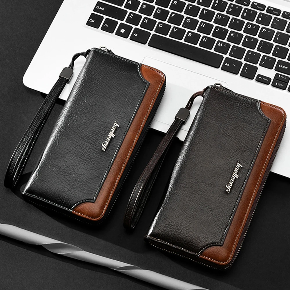 Men's Long Business Wallet with Coin Pocket, Id Window, Detachable Lanyard, Large Capacity Card Holder