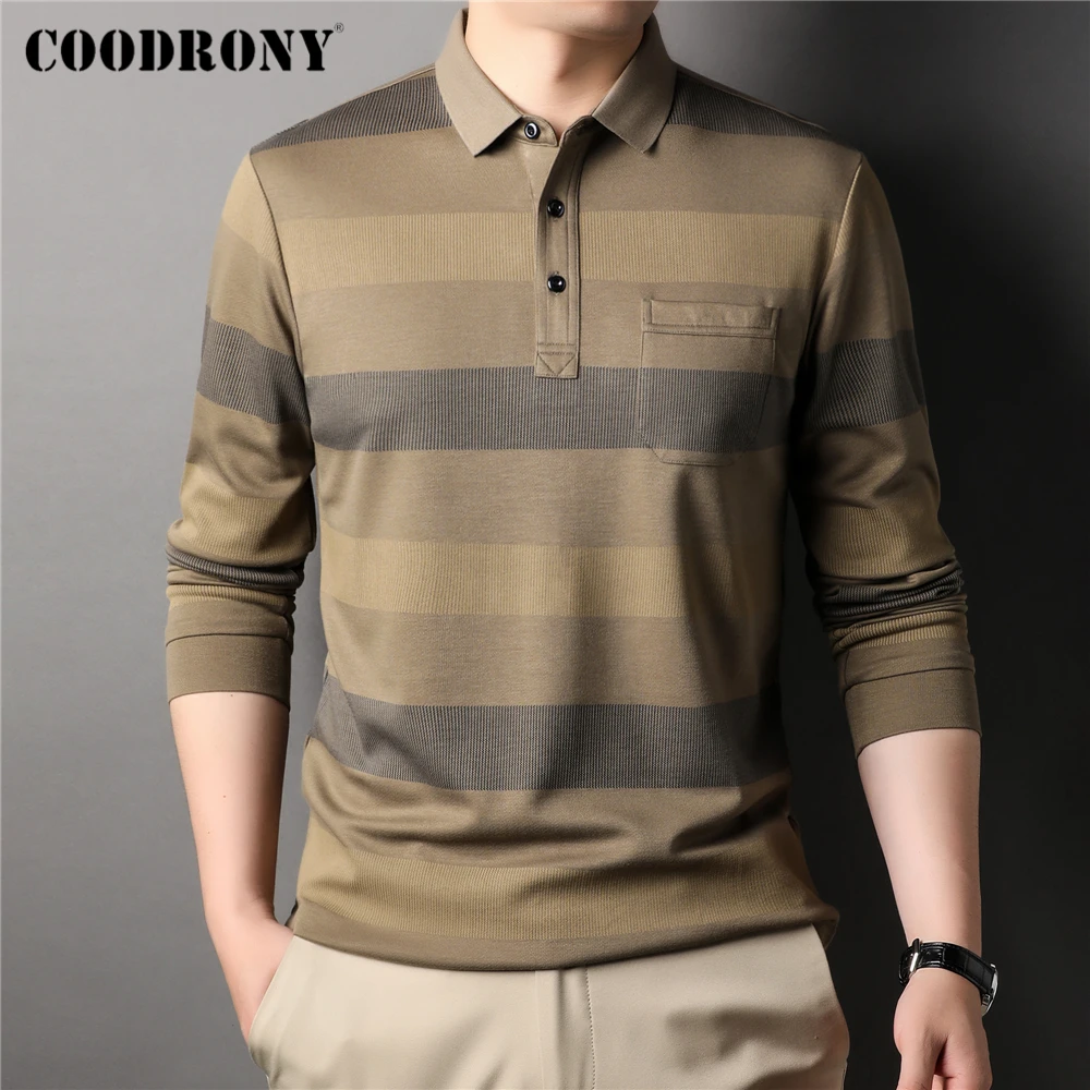 

COODRONY Brand Striped Polo-Shirt Men Clothes Spring New Arrival Classic Long Sleeve T-Shirt Homme Business Casual Tops Z5145