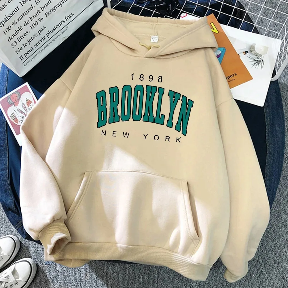 

1898 Brooklyn New York Printed Women Cotton Hoodies Fashion Fleece Hoody Creativity Pullover Clothing Street Loose Sweatshirts