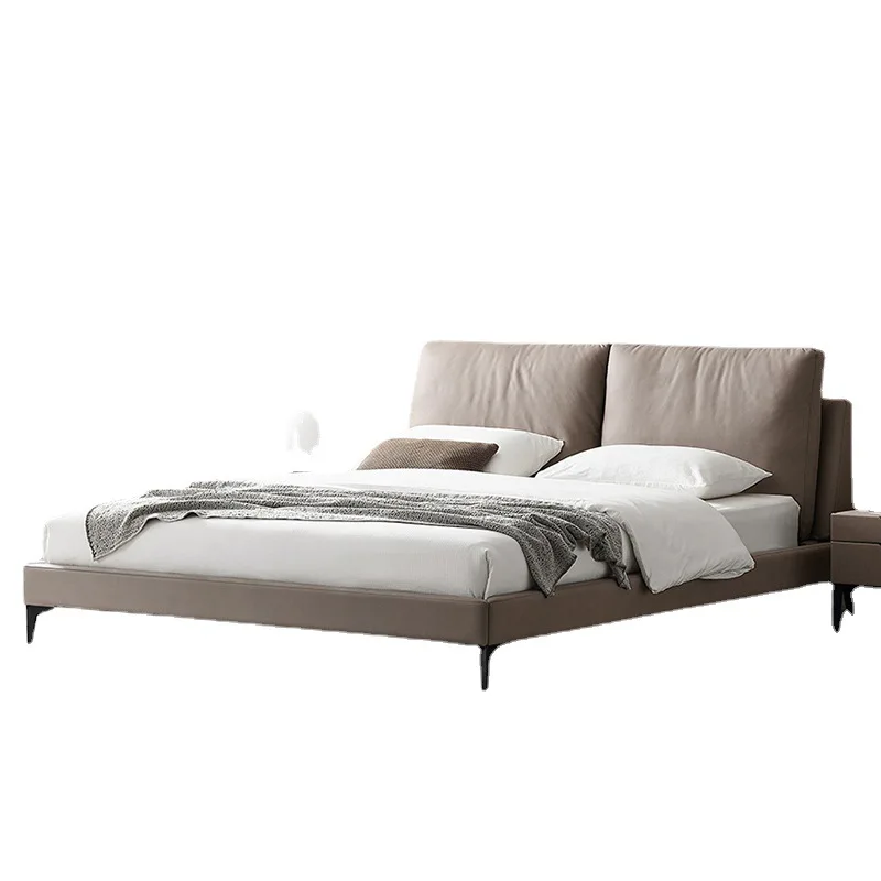 Muebles de dormitorio de lujo, cama de Hotel tamaño King de madera moderna, tela tecnológica de lujo, cama doble de diseño italiano de madera