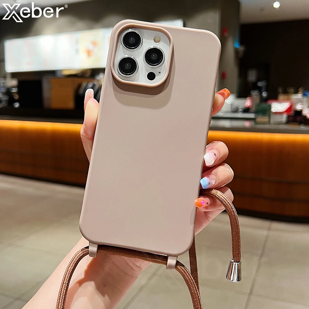 Matte Silicone Crossbody Phone Case with Necklace Strap - Candy Soft Shockproof Cover