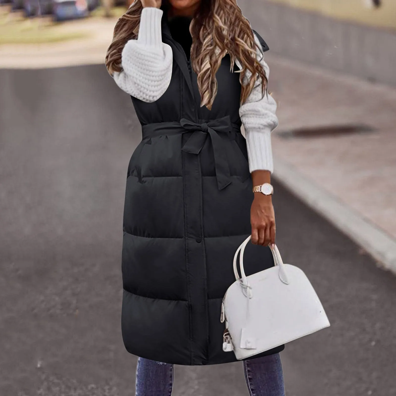 

Oversized Down Vests Women's Outdoor Coats Hooded Long Puffy Vests Winter Coats Sleeveless Insulated Jackets Womens Vest Fitted