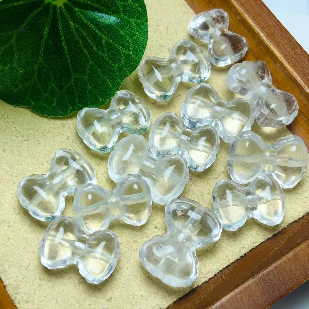 

10PCS Natural Clear Quartz Bowknot Carving Crystal Carved Figurine Christmas Gift Fashion Jewelry For Women 15-19MM
