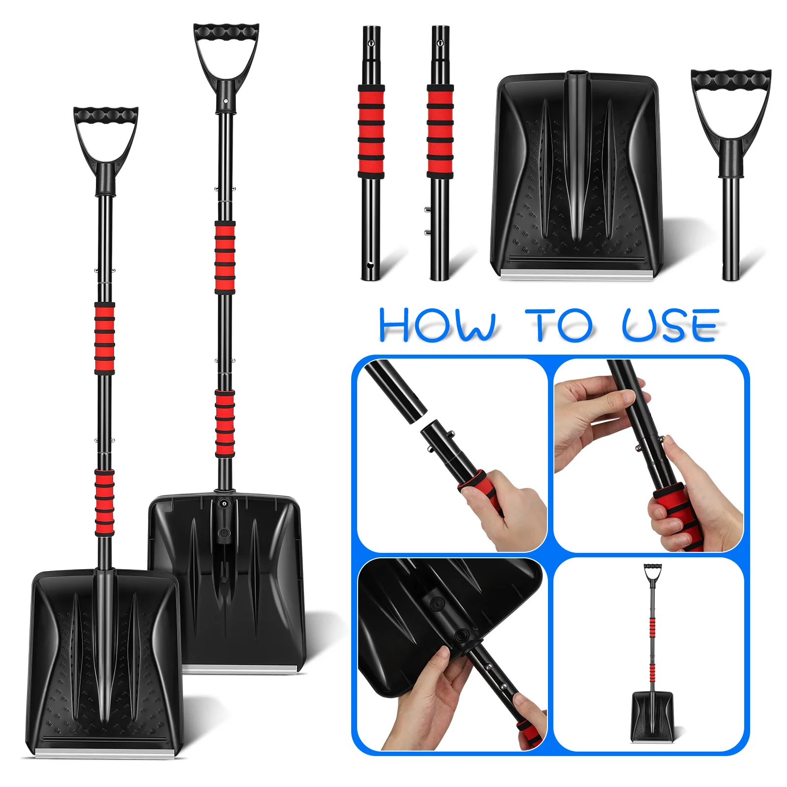 Portable Foldable Snow Shovels D Handle Lightweight Metal Shovel Snow Removal Tool Ice Scraper Car Accessories snow shovel