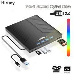 Hirucy Colorful Light External CD DVD Burner Player USB3.0 SD TF Reader Multifunctional Optical Drive For Windows MacBook Laptop