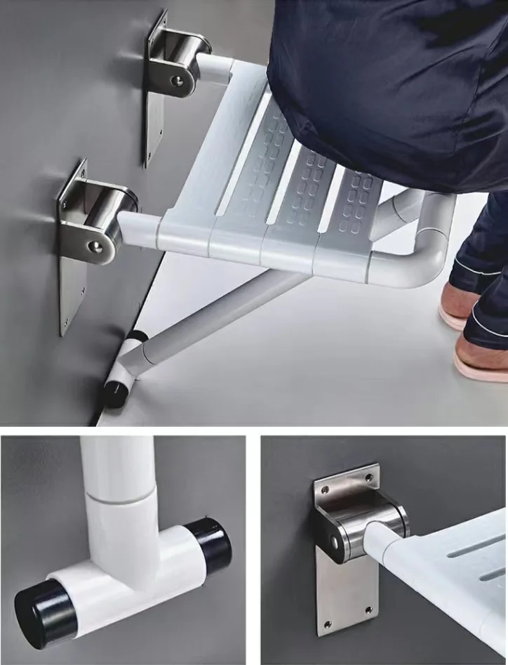 Foldable Shower Seat Wall Mounted Anti Skid Accessible Bathing Stool Bath Stool Reinforce Bath Chair for Bathroom Shower Elderly