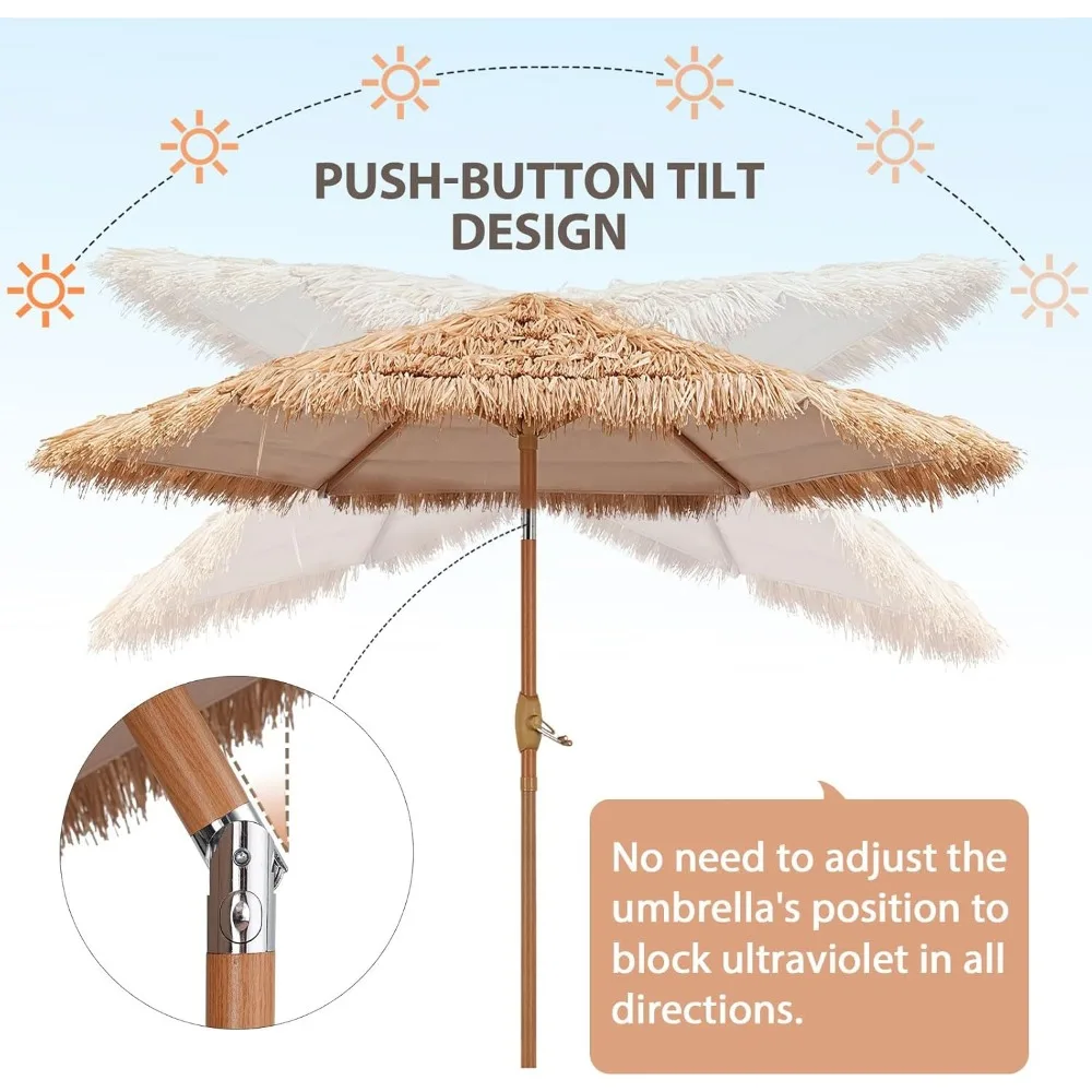 Thatched Hula Tiki Beach Umbrella Hawaiian Style, UV Protect Thatch Umbrella with Tilt Design, Patio, Pool, Garden, Outdoor 3