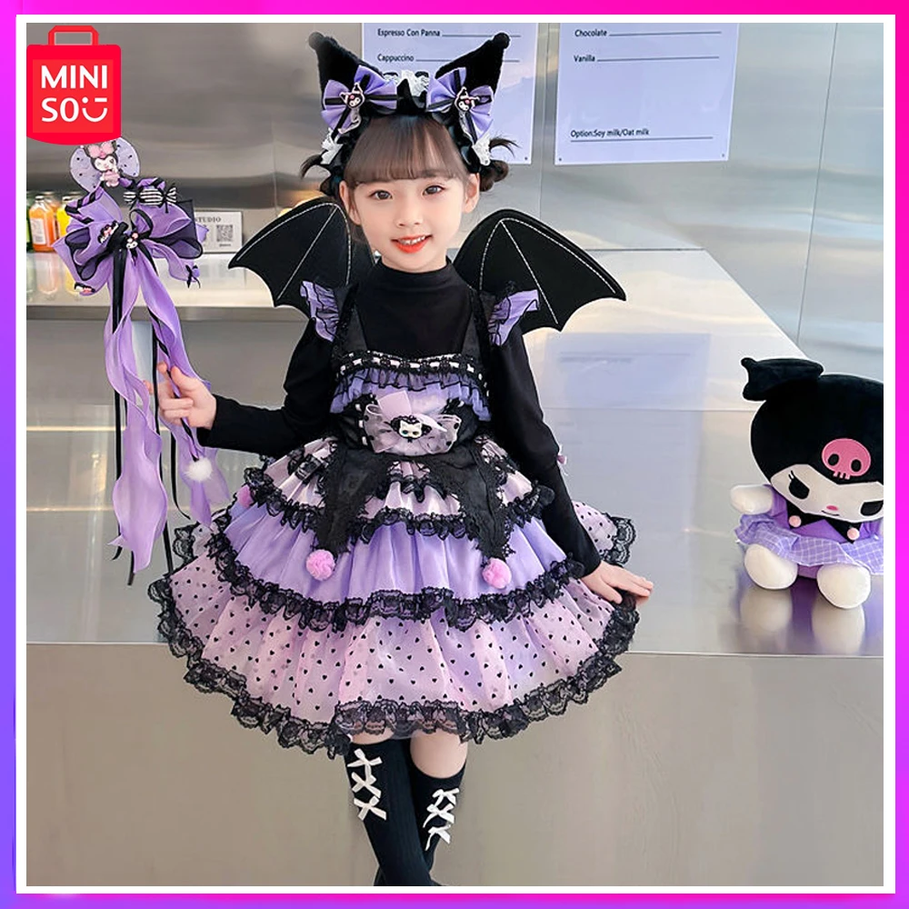 

Miniso Sanrio Kuromi New Autumn Winter Childrens Skirt Sweet Cute Lolita Cake Dress Black Purple Girl Christmas Birthday Gift