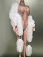 Luxury Diamonds Sexy See Through Sleeveless Sheath Bodysuit Evening Party Performance Costume Nightclub Singer Dancer Stage Wear - Image 3