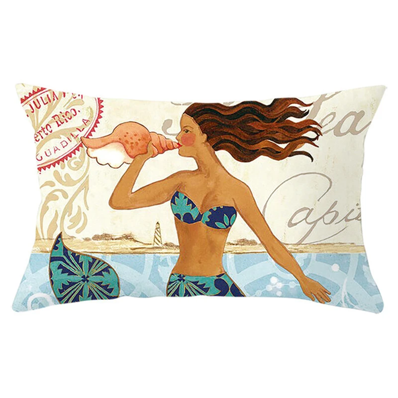 Cartoon Mermaid Sea Animal Pillow Cover Home Whale Turtle Print Throw Pillow For Office Sofa Cushion Cover Home Decor 30x50CM 