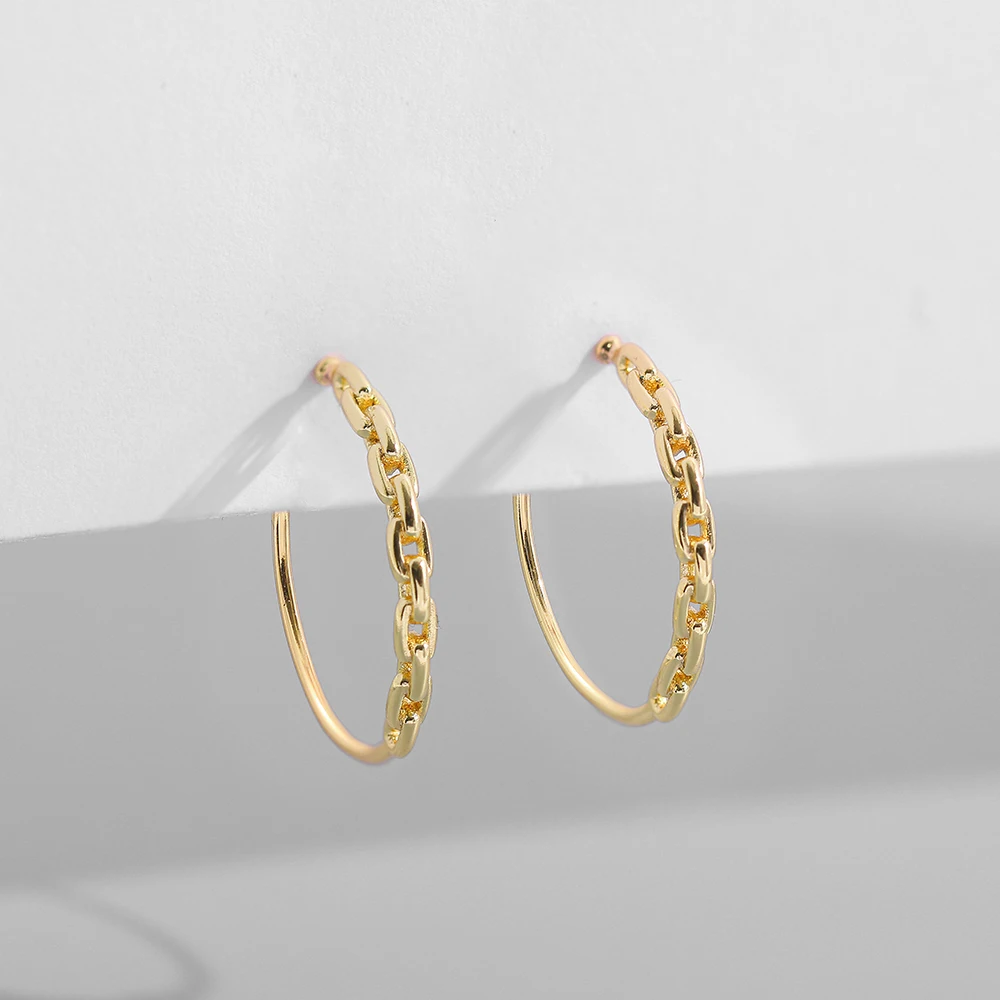Hot Sale Gold Color Link Chain Earrings Hoops For Women Vintage Small Round Circle Huggie Earrings Fashion Jewelry Brincos
