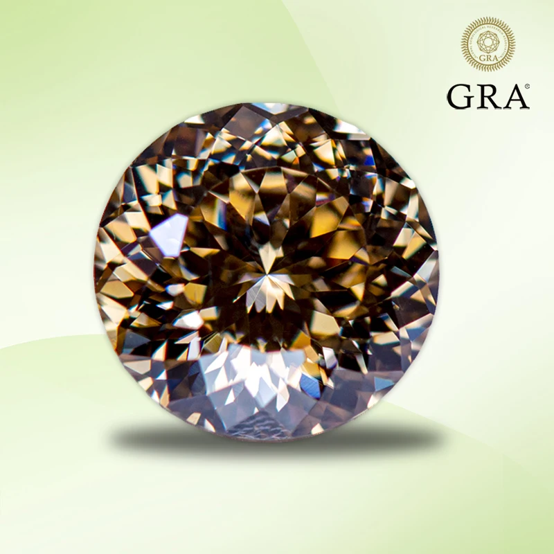 

Moissanite Stone Round Shape 100 Faces Cut Champagne Color for Top Charms beads Jewelry Making Material with GRA Certificate
