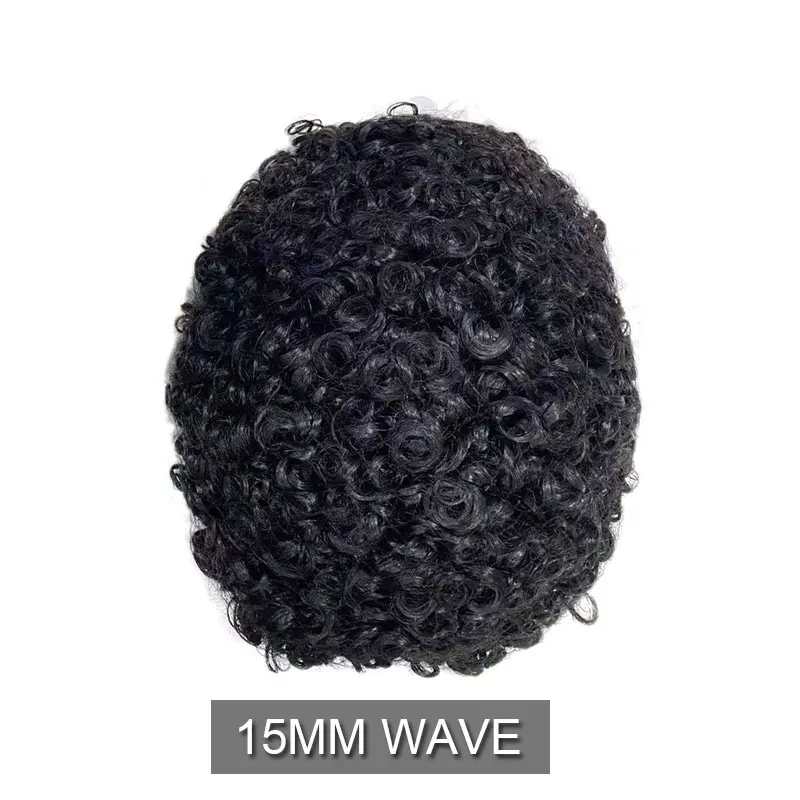 Nuova Protesi Capillare da Uomo Ricciolo, Parrucca 100% Capelli Umani Veri, Sistema di Capelli Indiani Ondulati, Topper Maschile Ricciolo da 20mm - immagine 6