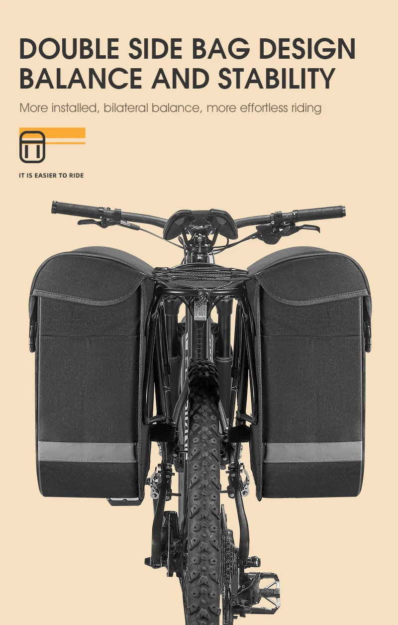 WEST BIKING 33L Erweiterbare Fahrrad-Gepäckträgertasche Beidseitig Verschleißfest Wasserdichte Fahrrad-Aufbewahrungstasche mit Reflektorstreifen – Detail 9