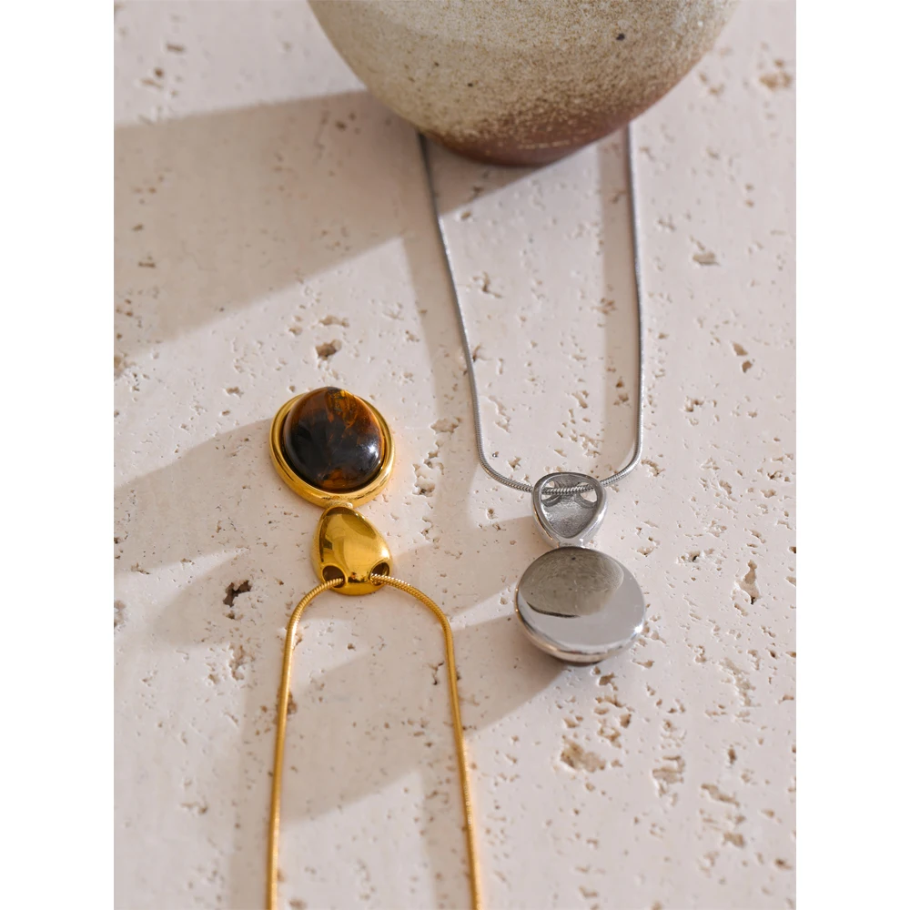 Yhpup Pendant Necklace Tiger Stone Stainless Steel PVD Plated