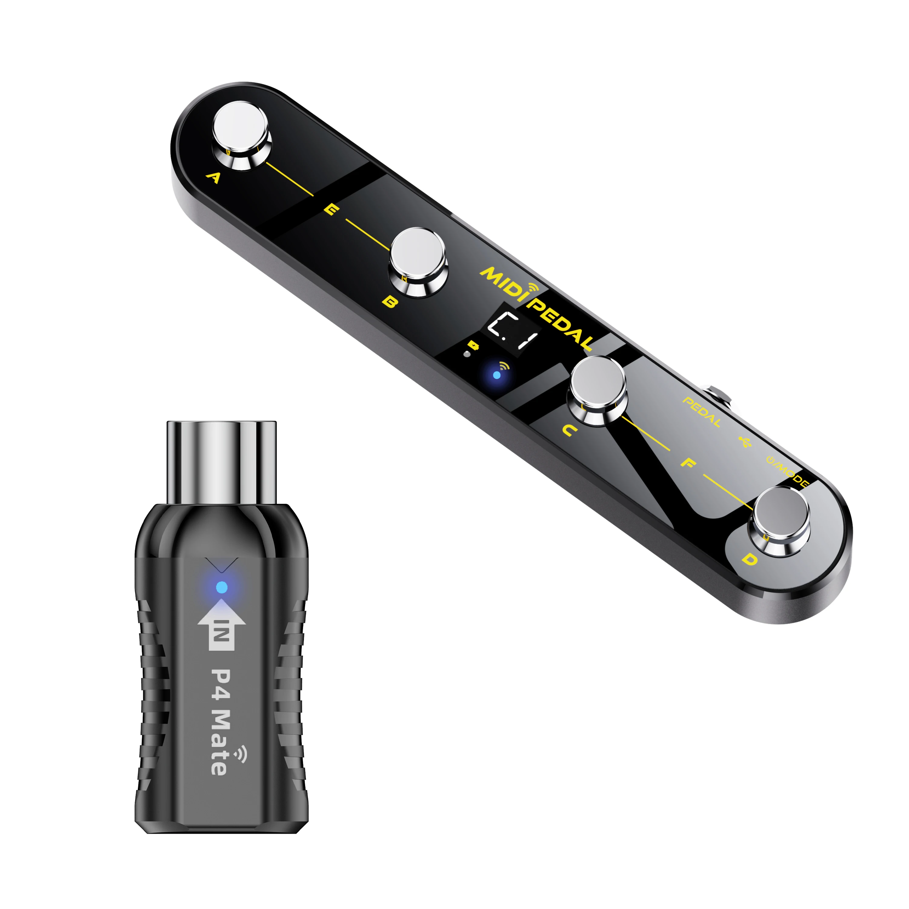 Wireless MIDI Control Pedal 4 Switches & Buttons USB Rechargeable Lithum Battery Includes Wireless MIDI Adapter