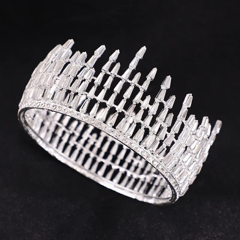 Luxury Baroque Sliver Crystal Round Crowns Bridal Tiaras Queen Wedding Hair Accessories Rhinestone Diadem For Bride Headband