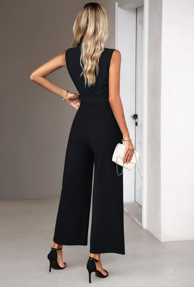 Casual Sleeveless Female Jumpsuit Sexy Bandage V Neck Straight Pants Playsuits Summer Solid Elegant Jumpsuits Overalls for Women