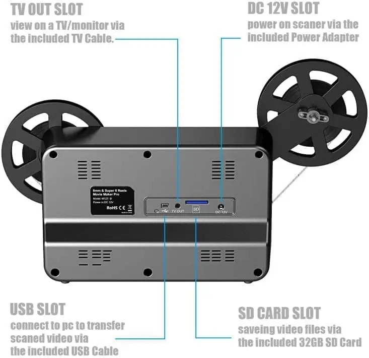 8mm & Super 8 Film to Digital Converter, Film Scanner Digitizer with 2.4" Screen