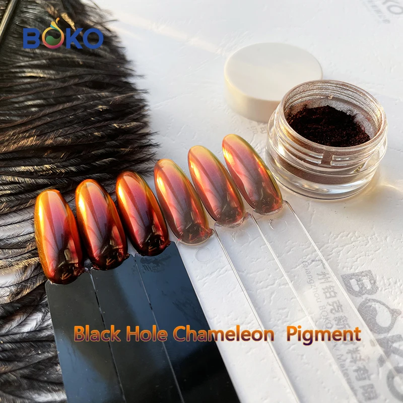 Hot Sale BOKO 0.2g/pc New Magic Chameleon Black Hole to Red Pigment Mirror Nails Chrome Powder For Art Decoration