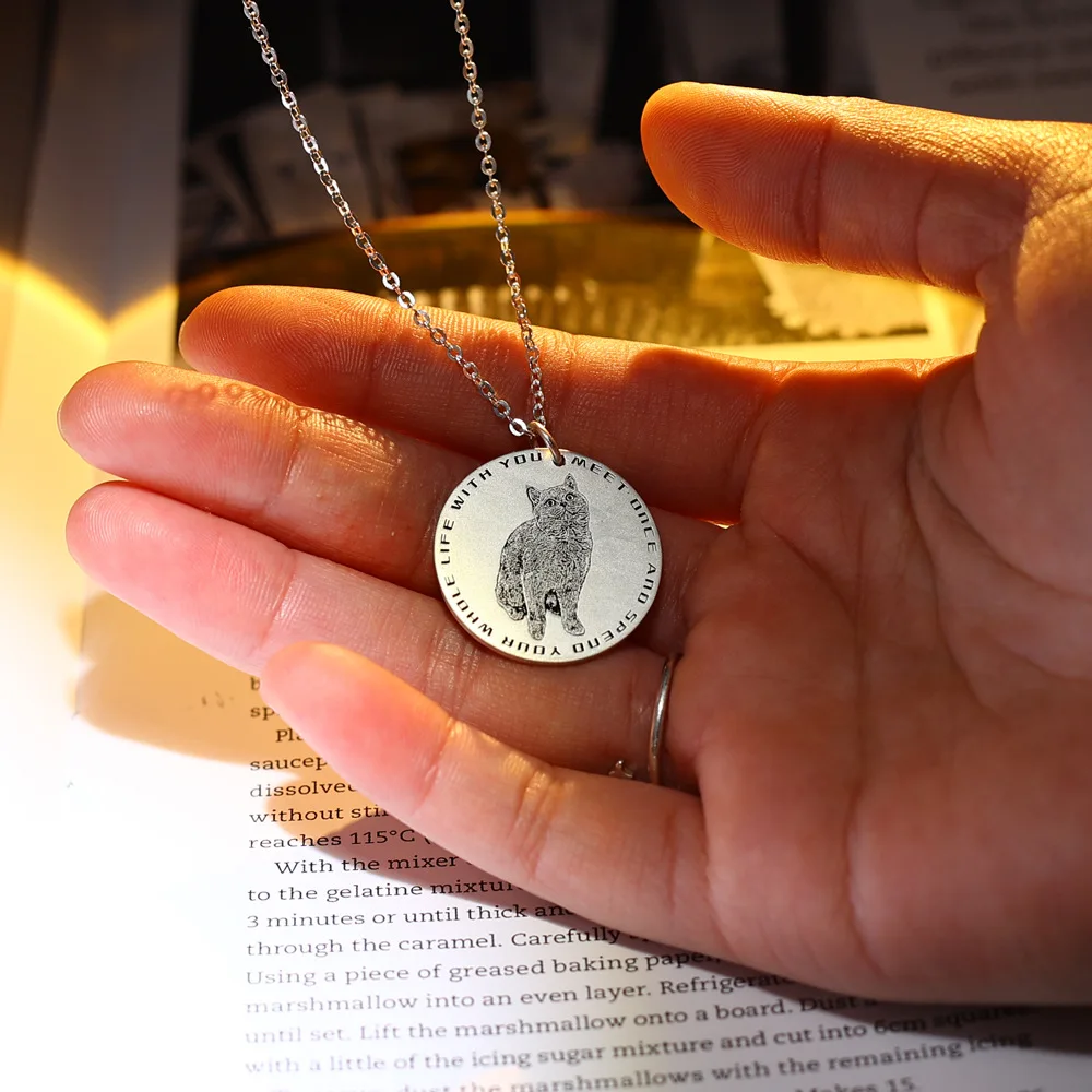Luxury Customize Sculpture Carving 925 Sterling Silver Necklace Pet Picture Portrait Coin Pendant Gifts Jewelry