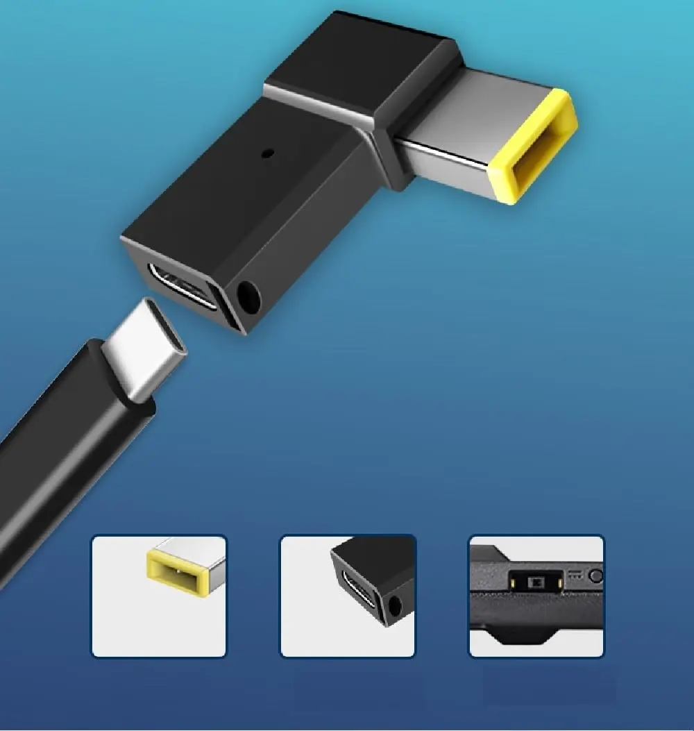 USB-C Female Input to Slim Tip Rectangle Power PD Charge Converter for Thinkpad Series E440 E450 E550 E560 T430 T440 T440S X250