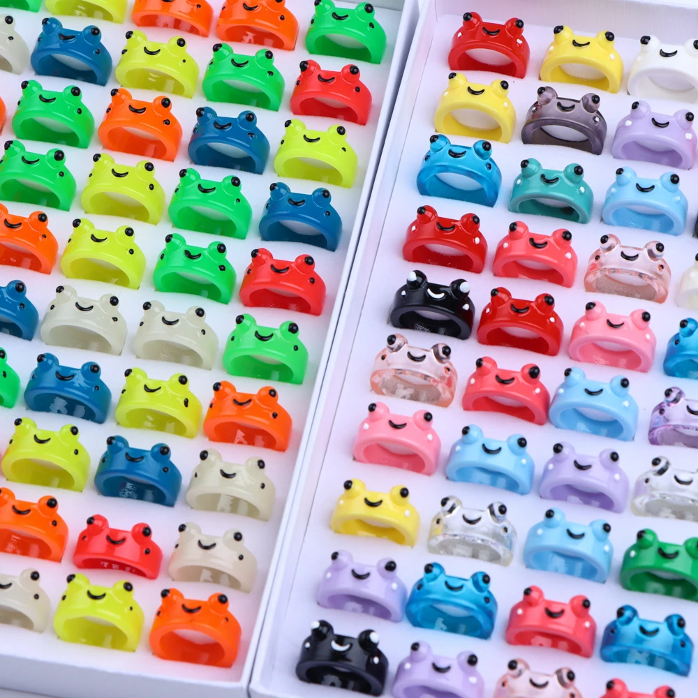 10 teile/los Mode bunte leuchtende Frösche Harz Ring Frauen Mädchen niedlich lustig Cartoon Tier leuchten im dunklen Schmuck Party Geschenk – Detail 5