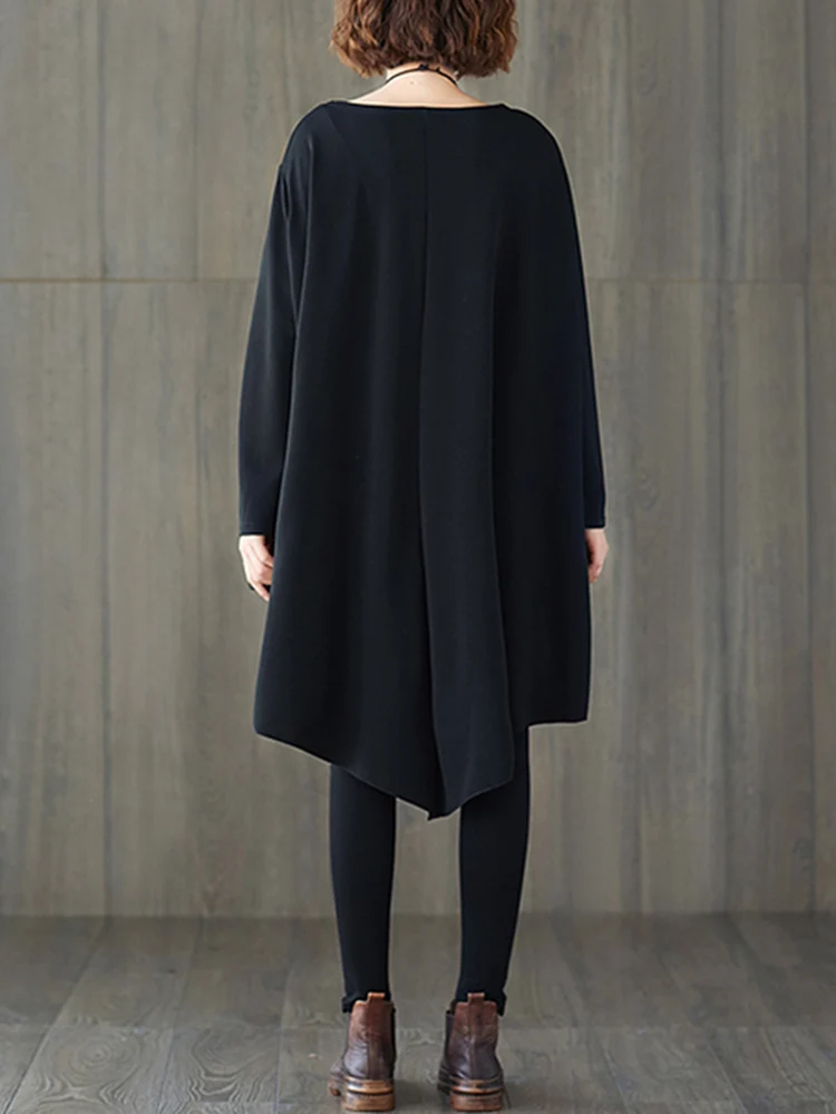 Black Vintage Irregular Dress Women Long Sleeve Pocket Casual Loose Mini Short Ladies Dresses Elegant Clothes Spring Autumn 2025
