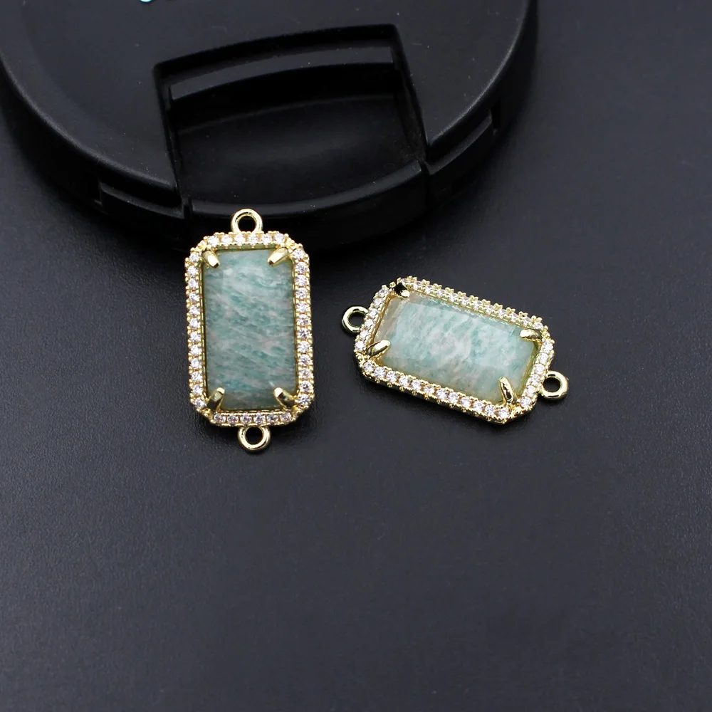 10pcs Trendy Rectangle Faceted Natural Stone Charms Double Hole Connectors Cubic Zirconia Pendant for DIY Jewelry Accessories