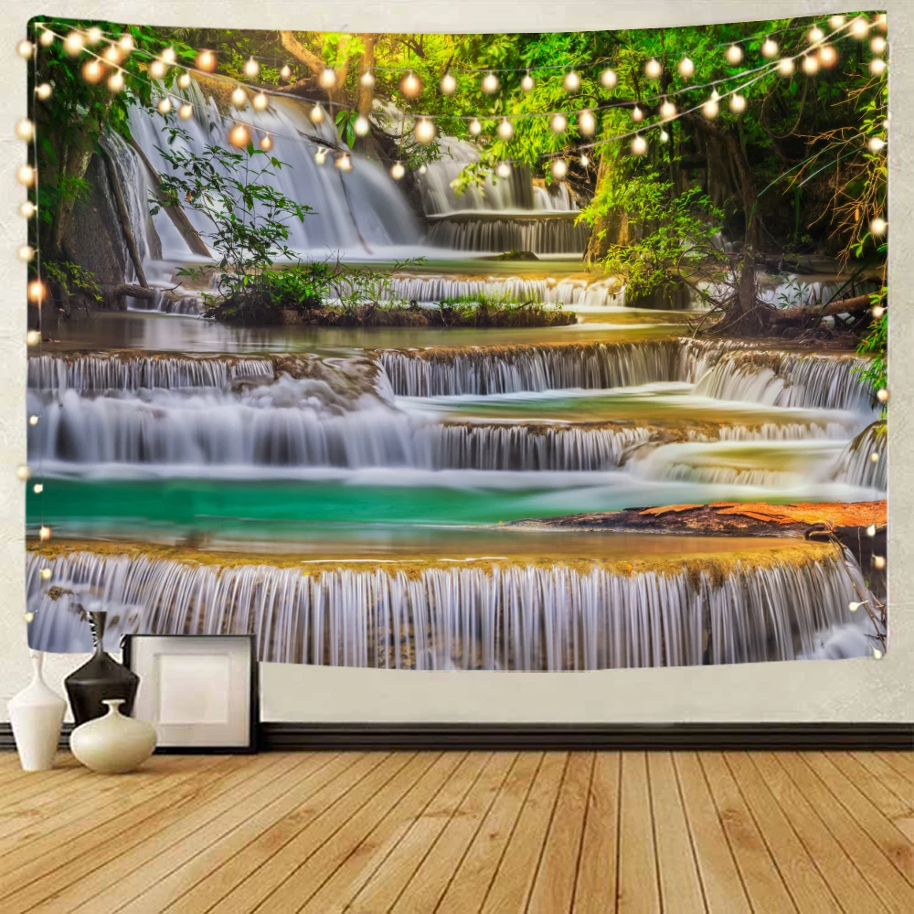 

Beautiful waterfall scenery decoration tapestry Beautiful natural landscape decoration tapestry Home background decoration