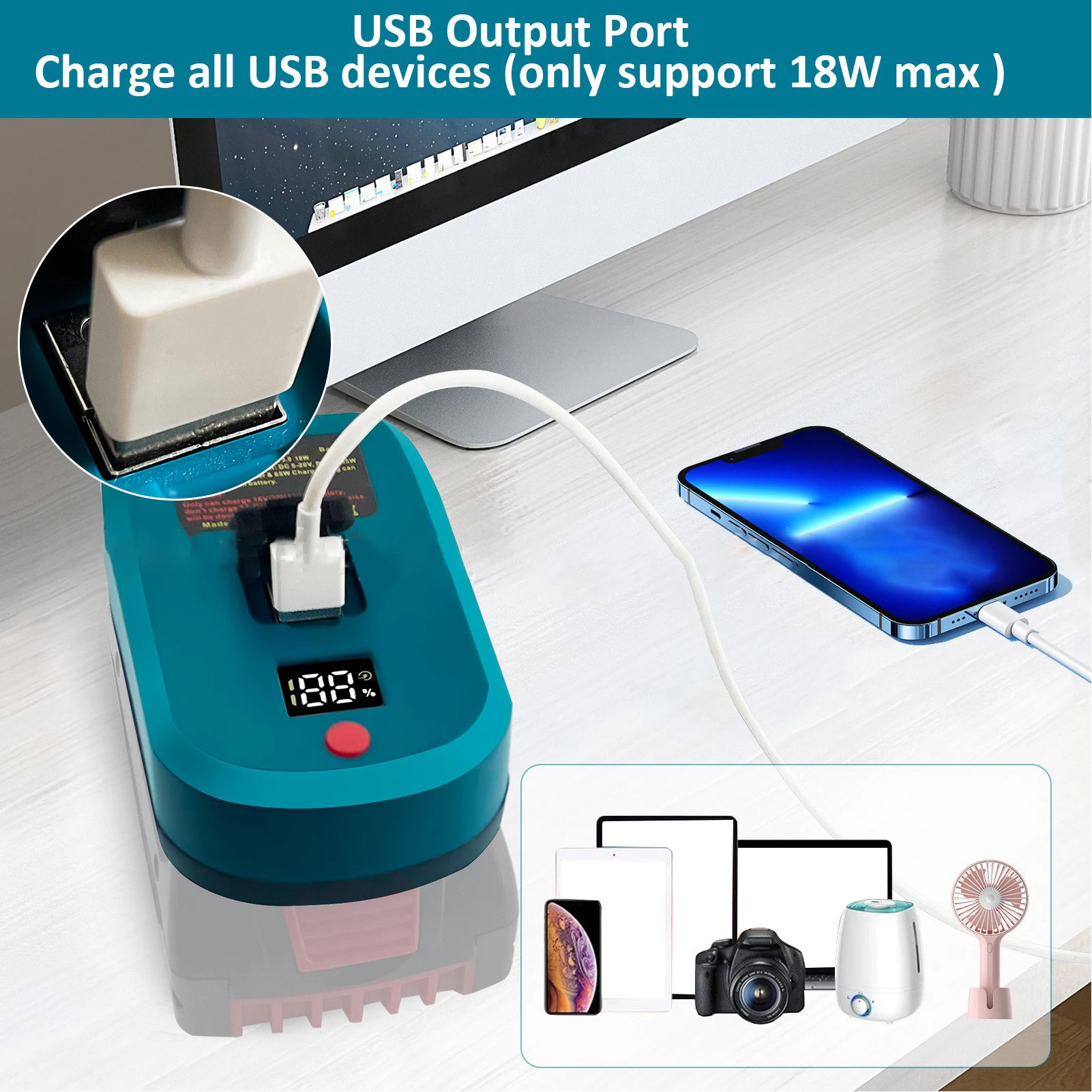 Battery Adapter Digital Display 18V Lithium Battery to USB Type C Output For BL1830 BL1850 BL1840 wall charger adapter power socket adapter power plug adapter phone charging adapter