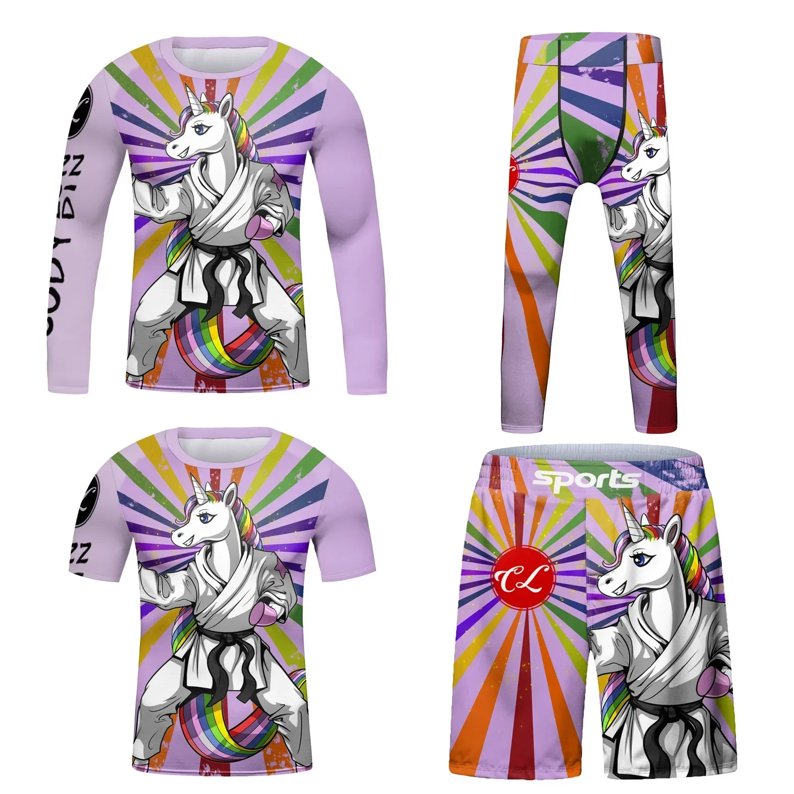 Kids Jiu Jitsu MMA BJJ Rashguard 4pcs/set Gym Clothing Children Boys Muay Thai Tracksuit Boxing Training Running Suit Sportswear sports apparel
