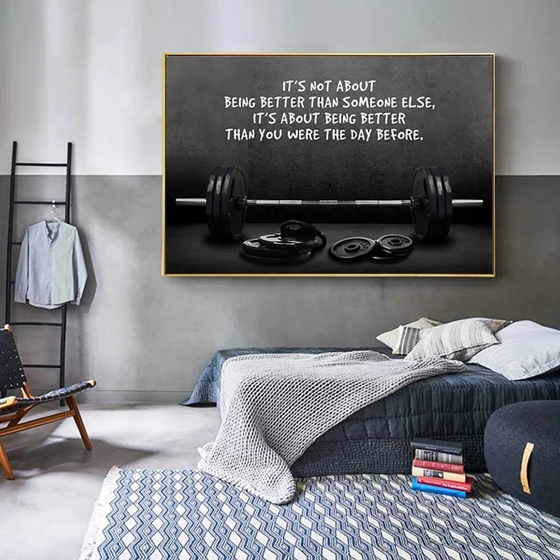 Modern Sports Art Posters and Prints Canvas Painting Wall Art Barbell Motivating Quote For Gym Room Fitness Lovers Home Decor