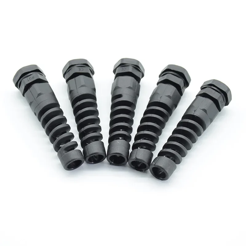 5pcs IP68 Waterproof M12 PG7/PG9/PG11 Cable Gland Connector Plastic Flex Spiral Strain Relief Protector For 3.5-6mm Wire Thread