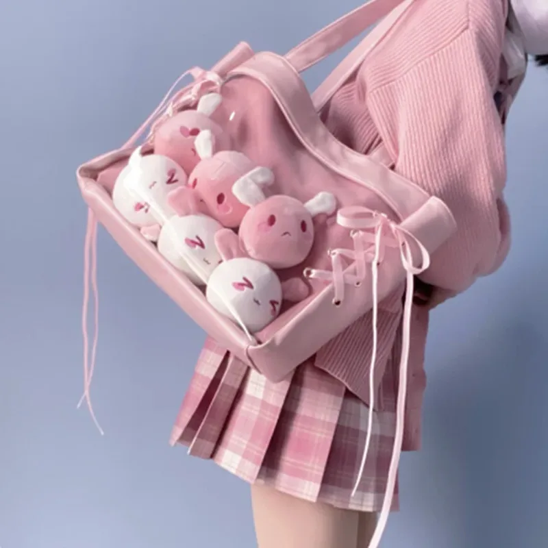 Japnese New Fashion Ita Bags Sweet See Through Lolita Handbags Women JK Uniform Shoulder Bags Bandage Design Bolso Mujer