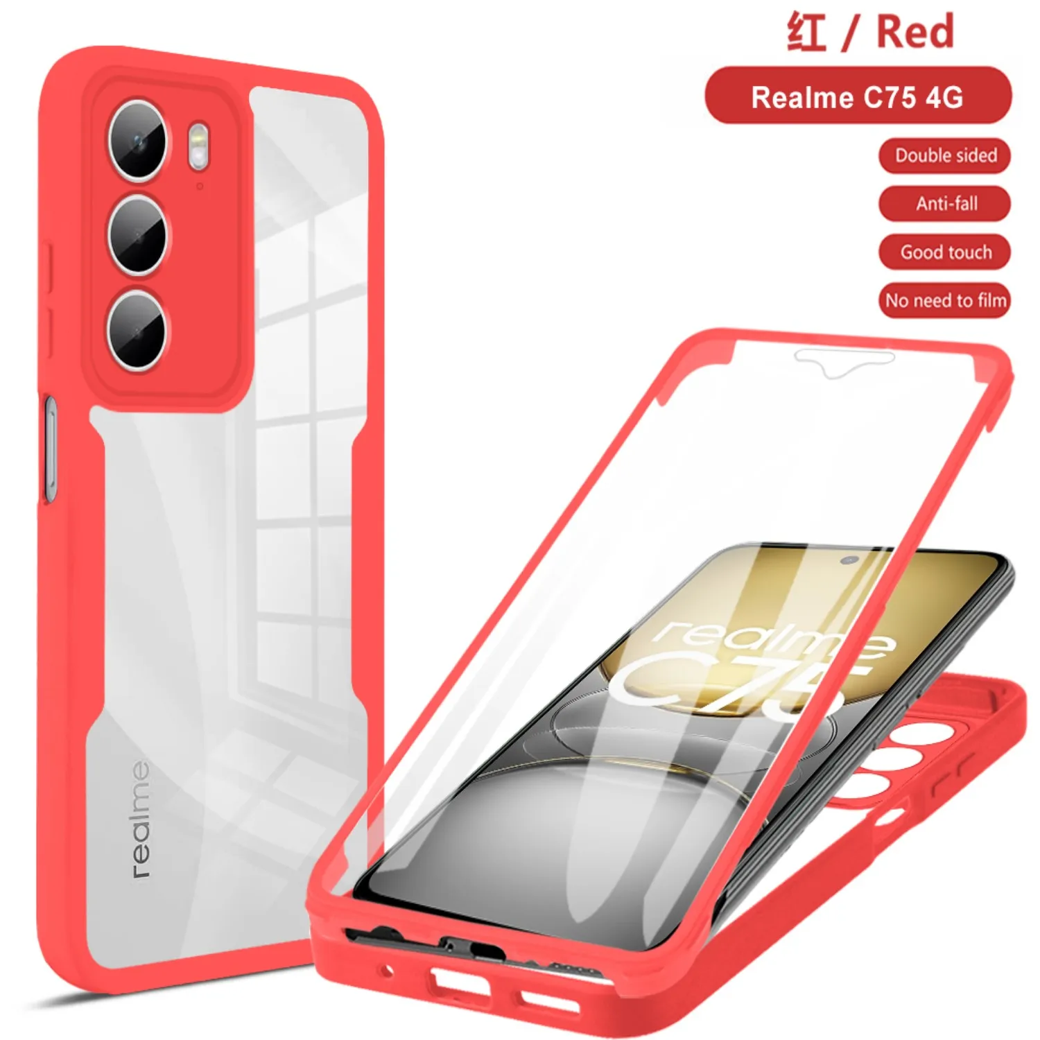 360° Shockproof Transparent Phone Case with Built-in Screen Protector and Anti-Drop Bumper Cover