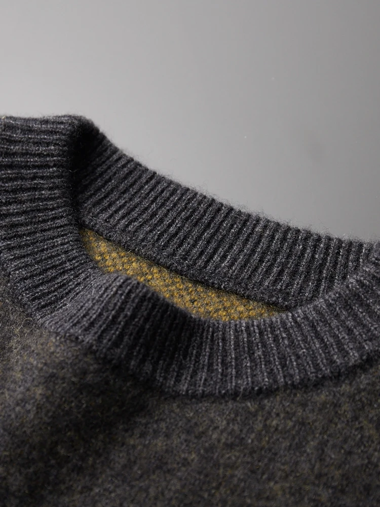 Jacquard Autumn Winter New Cashmere Sweater Men's Round Neck Pullover 100% Merino Wool Knitted Casual Fashion Retro Thicken Top 5