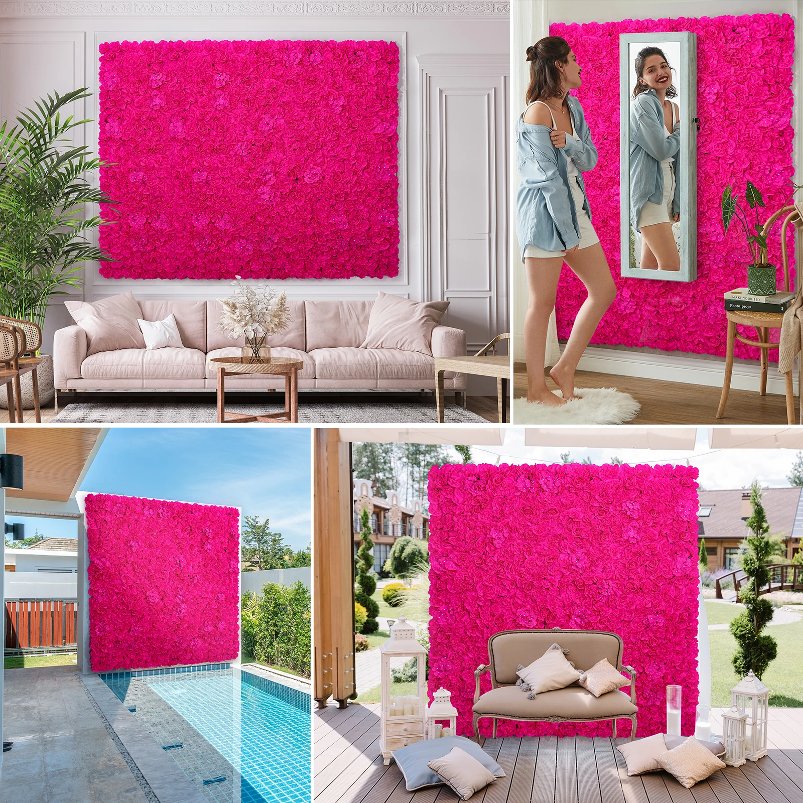 6PCS Artificial Flowers Rose Wall Panel 3D Flower Backdrop for Home Salon Wedding Party  Bridal Shower indoor Outdoor Decoration