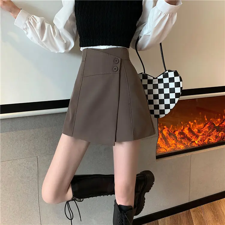 plus size clothing Women 2022 Autumn Winter New High Waist Wide Leg Shorts Female Solid Color Suit Shorts Skirts Ladies Casual A-line Shorts X87 outfits for women