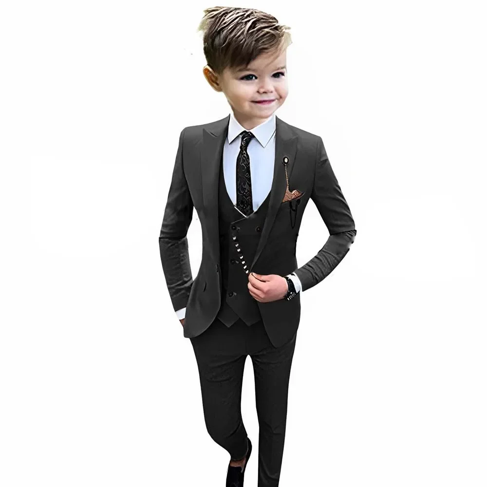Boys Suit Wedding Tuxedo 3 Pieces  Jacket Pants Vest Kids Custom Blazer Set Slim Fit Outfit Fashion Conjuntos De Blazer
