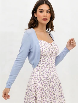 2026 Summer Elegant Solid Women Cardigan Coat Female Y2K Cropped Top Korean Thin Knitted Shirt Outwear 1