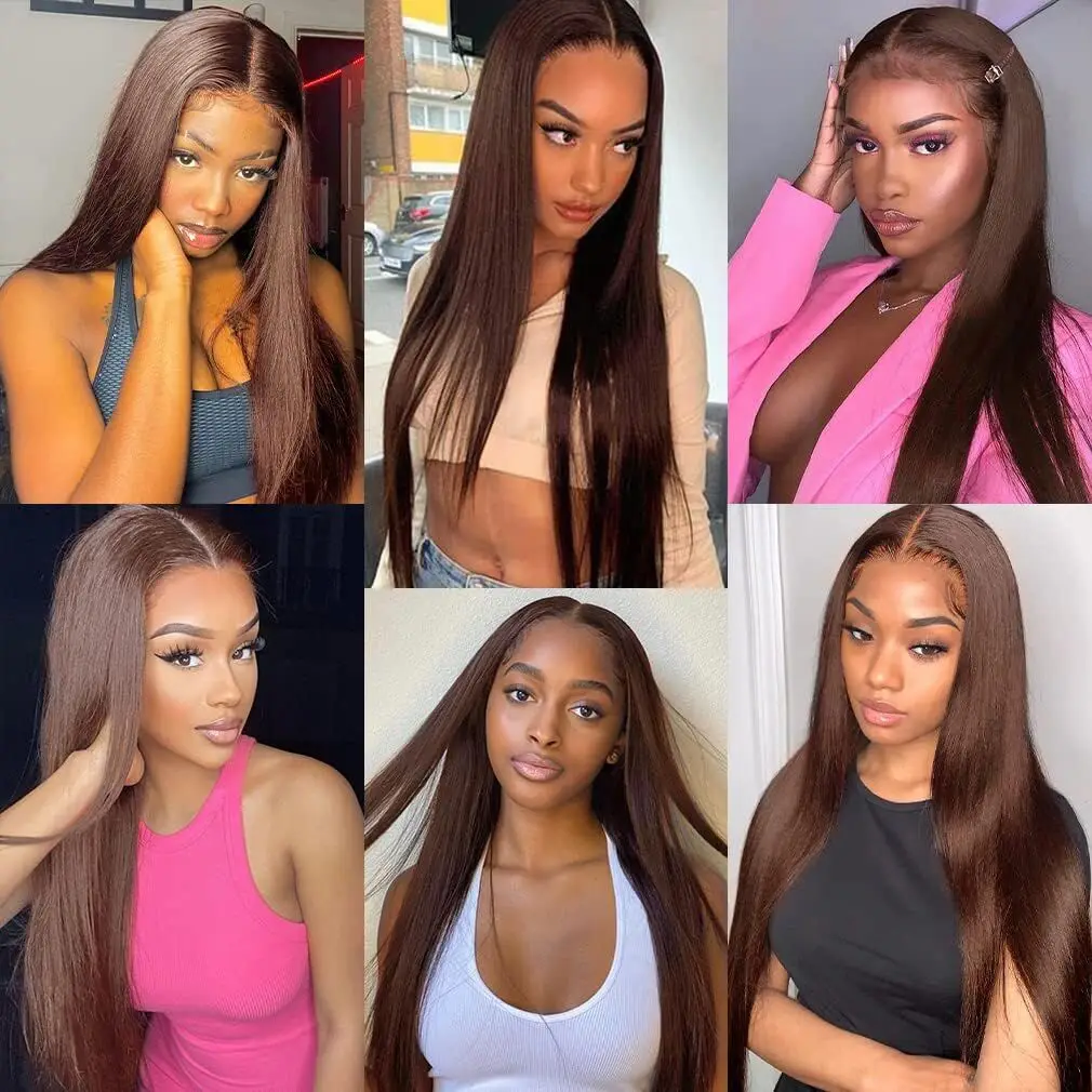 Chocolate Brown #4 Glueless Straight Wig Wear And Go Lace Front Wigs 4x4 Lace Closure Wigs For Women Ready To Go ISEE Hair