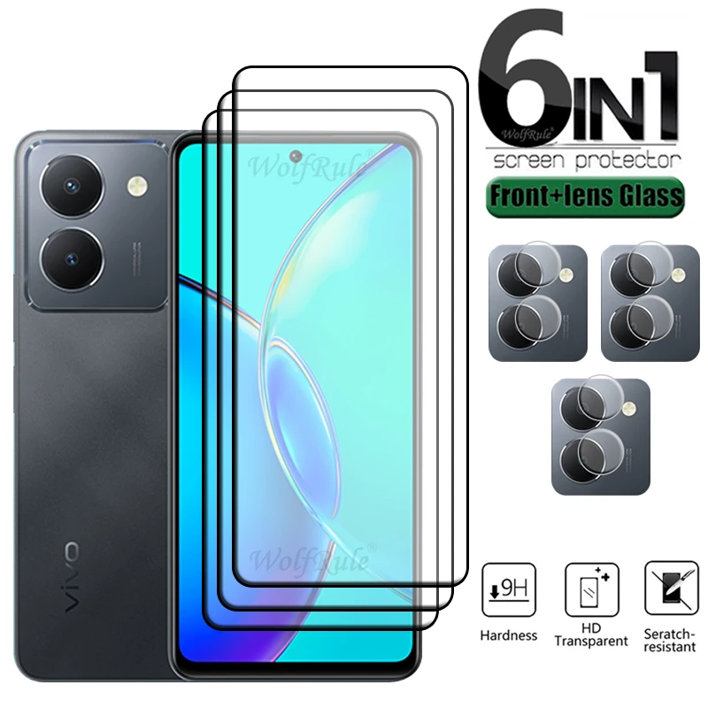 

6-in-1 For Vivo Y36 Glass Vivo Y36 Tempered Glass Protective Film Full Cover Glue HD 9H Screen Protector Vivo Y36 Y 36 Len Glass